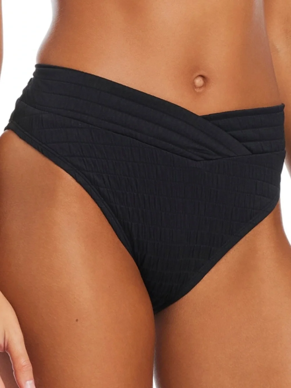 Bar Iii Women's Pucker up V-Waist High-Leg Bikini Bottoms,Black